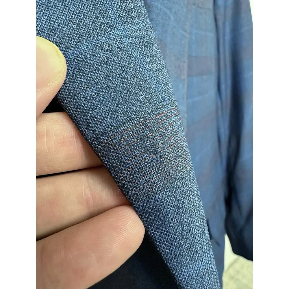 Tom James Bespoke Holland & Sherry Navy Plaid Sport Coat Blazer 50L* Savile Row